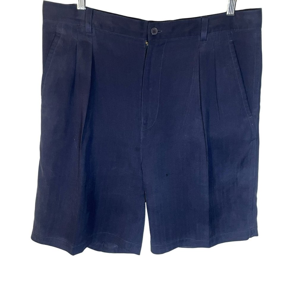 Hilo Hattie Hawaii Shorts Men 36 Silk Pleated Chino Summer Beach Blue